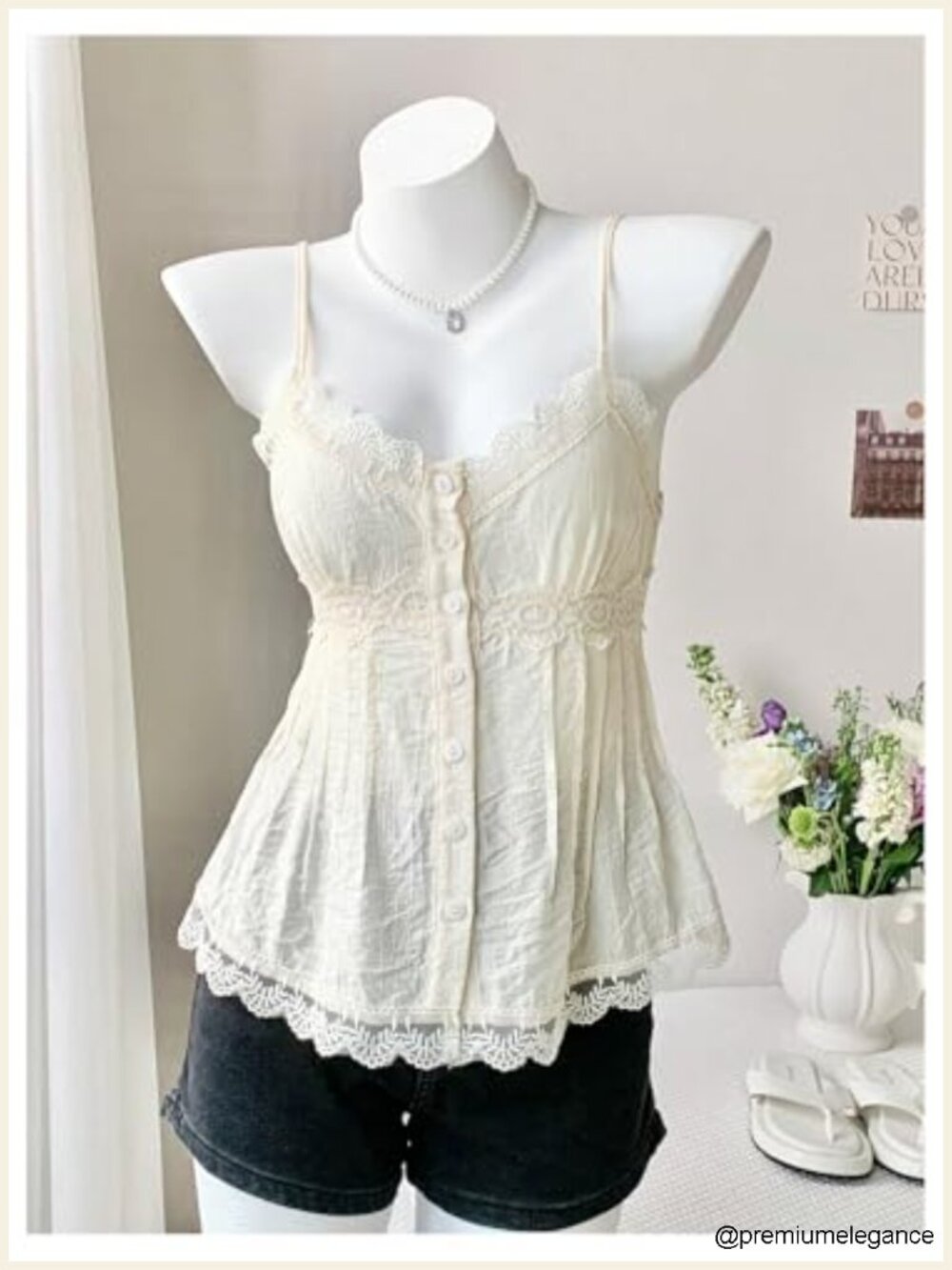 Y2K Lace Cami Top Button Down Babydoll V Neck Sleeveless Summer - Picture 3 of 4